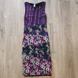 Y2K Jean Paul Gaultier Floral Geometric Print Stretchy Mesh Knee Length Dress